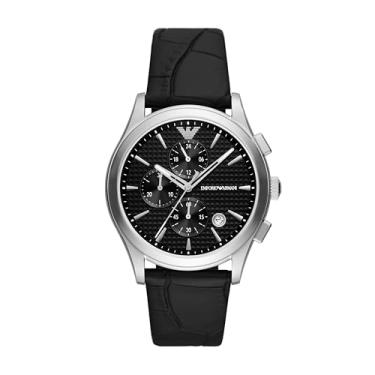 Imagem de Emporio Armani Relógio masculino de couro preto com cronógrafo (modelo: AR11530), Preto