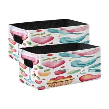 Imagem de xigua Conjunto de 2 caixas de armazenamento em aquarela para o dia dos namorados, cubo de armazenamento dobrável, organizador de cestas de armazenamento para livros, prateleiras, armário, lavanderia