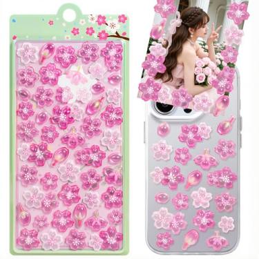 Imagem de Adesivos 3D de flor de cerejeira rosa flores estéticas em relevo adesivos florais fofos de papelaria adesivo de desenho animado para scrapbook de artesanato diário diário garrafa de água