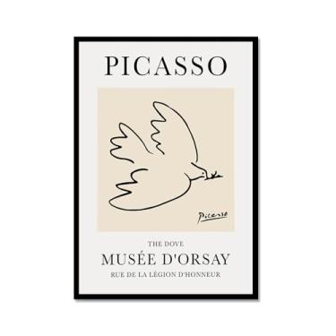 Imagem de Pintura em tela vintage Picasso desenho de linha de cachorro gato pássaro cavalo desenho abstrato animal impressão minimalista arte de parede pôster para sala de estar decoração de casa (SKU4,16x60 cm