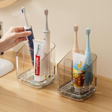Imagem de Suportes de escova de dentes para banheiros, suporte de escova de dentes removível com 3 compartimentos, suporte de escova de dentes elétrico removível e organizador de pasta de dente para bancada