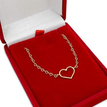 Imagem de Pulseira Em Ouro 18k Corações com Berloque Pingente Coração Feminina B