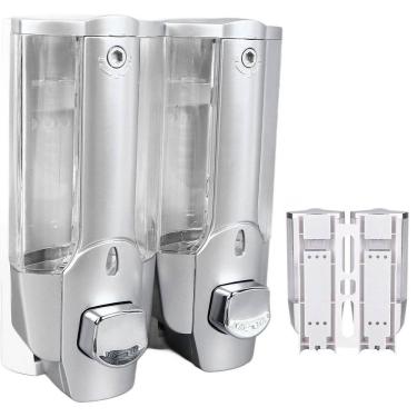 Imagem de Dispenser Duplo Higienico Alcool Gel Sabonete Liquido Shampoo Loja Comercio Hotel Shopping Banheiro