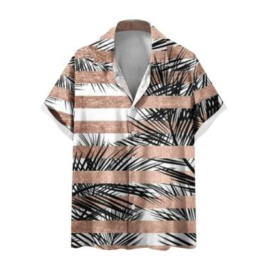 Imagem de Camisetas masculinas gola tartaruga verão outono manga curta ajuste solto praia havaiana tropical camisetas masculinas 2024, D-011 cáqui, XXG
