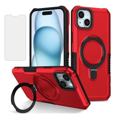Imagem de Dibosom Capa de telefone para iPhone 15 de 6,1 polegadas com protetor de tela de vidro temperado, anel de metal resistente, suporte de TPU (poliuretano termoplástico) fino e fino para celular para