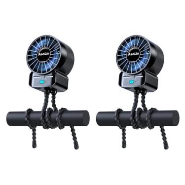 Imagem de Pacote com 2 ventiladores de carrinho de bebê multifuncionais 4 velocidades 6600 rpm alta velocidade usb recarregável mini ventilador portátil pessoal tripé estendido para mesa enrolamento cama de