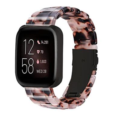Imagem de Ayeger Pulseira de substituição para Fitbit Versa/Versa 2 Smart Watch/Special/Lite Edition, pulseiras de resina modernas, mulheres, homens, pulseira de substituição de metal aço inoxidável fivela ouro