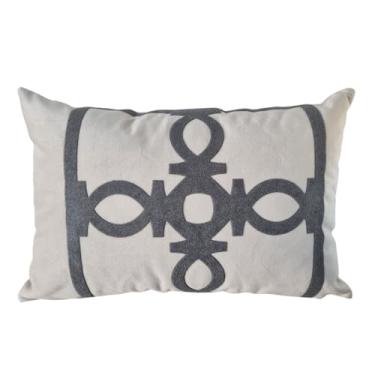 Imagem de Capa de Almofada Retangular Veludo com Aplicação Bucle, Decorativa Luxo Cinza Chumbo Baguete, Geometrica, 30x50cm