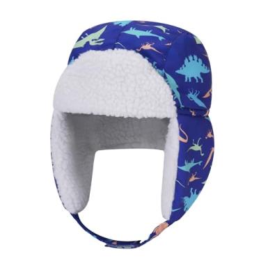 Imagem de KEEPFLY Chapéu de pelúcia infantil de pelúcia super macio com abas de orelha, unissex, de lã, chapéu de inverno para meninos e meninas, Dinossauro azul, 2-5T