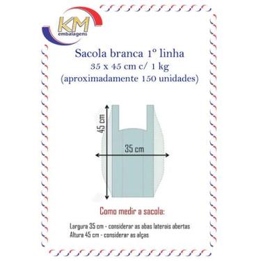 Imagem de Sacola branca 35 x 45 cm 1º linha - 1 Kg  - sacola plástica (997) - Ex