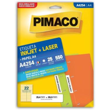Imagem de Etiqueta A4 A4254 25 Folhas 25,4 X 99,0 MM - Caixa com 550 - Pimaco