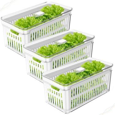 Imagem de Conjunto 3 Organizadores Hermético De Geladeira 5 Litros Cesto Escorre
