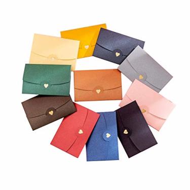 Imagem de Envelope de cartão de presente de cores sortidas, 12 peças, envelopes fofos, pequenos porta-cartões de presente, envelopes de convite dobráveis com coração de amor para festa de aniversário,