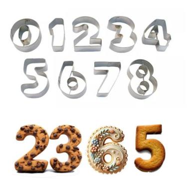 Imagem de Kit 9pçs molde culinário cortador aço inox números biscoito - clink