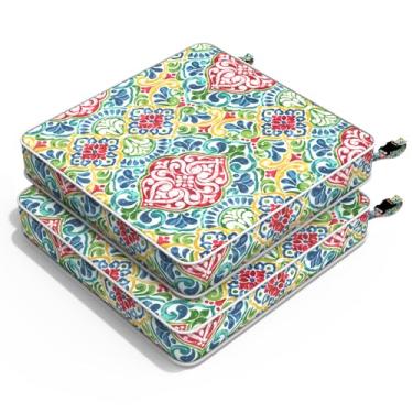 Imagem de Melody Elephant Almofadas para cadeira ao ar livre 55 x 55 x 7 cm, conjunto de 2 almofadas de assento de pátio, cadeiras repelentes de água, almofadas de vime com sofá no jardim, vermelho damasco