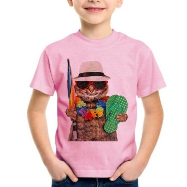 Imagem de Camiseta Infantil Gato nas Férias - Foca na Moda, Rosa bebê, 2
