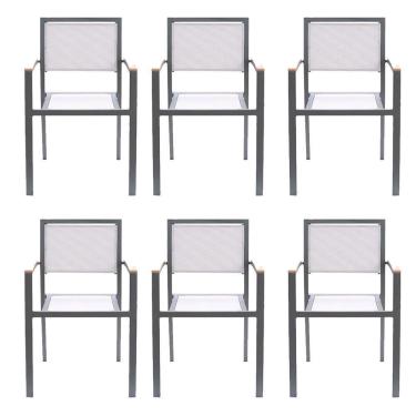 Imagem de Kit 6 Cadeiras área Externa Com Tela Mesh Mangue De Alumínio Amêndoa/bege G56 - Gran Belo