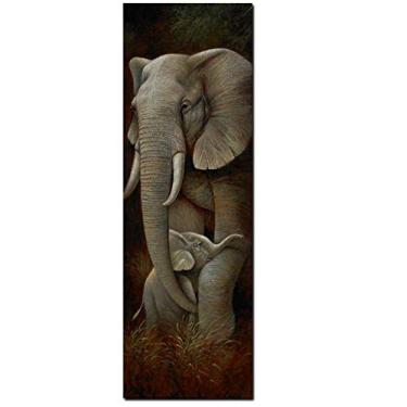 Imagem de Impressão de arte em tela de animais. Elefante fêmea e filhote da vida selvagem africana. Pôster e impressão de arte. Decoração de parede de escritório - 60 x 180 cm sem moldura