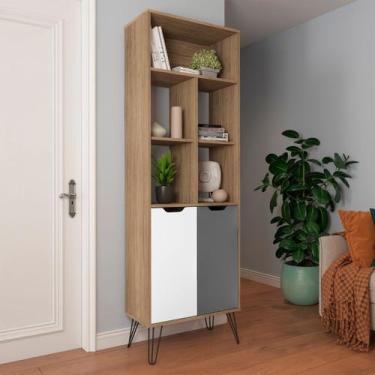 Imagem de Estante Estocolmo 5 Nichos 2 Portas - ARTELY, Carvalho/Branco/Grafito