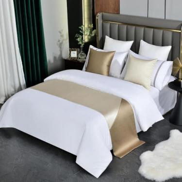 Imagem de Cachecol de corredor de cama de hotel, moderno, contrastante, patchwork, decoração, quarto, toalha de cauda, sem desbotamento, proteção para cama de solteiro queen king size - amarelo||King 19,7 x