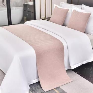 Imagem de Cachecol de cama luxuoso espesso para cama de hotel de cor sólida decoração simples estilo europeu protetor de cama macio sem desbotamento toalha de cama para quarto de casamento - rosa