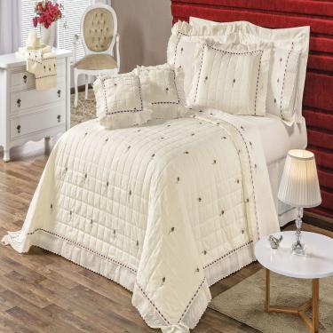 Imagem de Kit Enxoval Queen Bordado 200 Fios Felicitá Marfim 9 Peças Vilela Enxovais