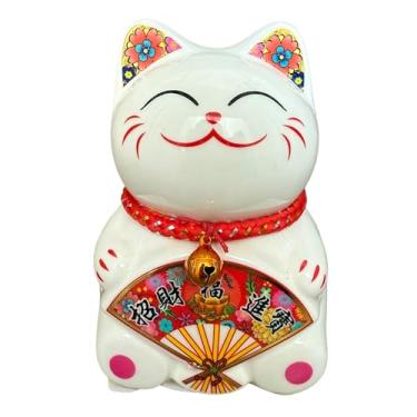 Imagem de Cofrinho pequeno para gatos da sorte – cofrinho de cerâmica Feng Shui Maneki Neko para boa sorte e prosperidade, ornamento Feng Shui Dinheiro Fortuna gato presente decorações para casa, escritório