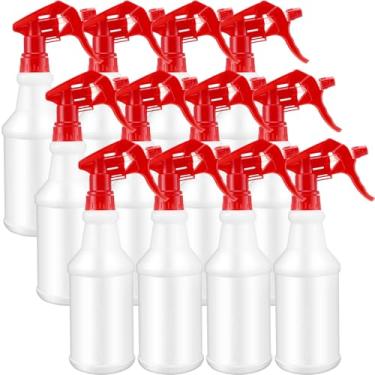 Imagem de Eccliy 12 frascos de spray de plástico de 473 ml, pulverizador reutilizável vazio ajustável para limpeza, plantio, água, banheiro e cozinha, churrasco, comercial e residencial (vermelho puro, original