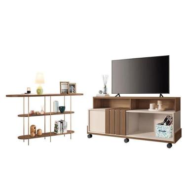 Imagem de Rack Bancada Graci Com Aparador Infinity Castanho Off White – Hb Móveis