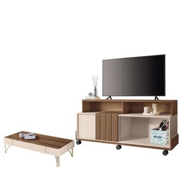 Imagem de Rack Bancada Graci Com Mesa De Centro Cadenza Castanho Off White – Hb Móveis