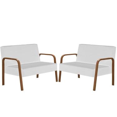 Imagem de Kit 2 Poltrona Decorativa Jade 2 Lugares Braço Madeira D Salla Tecido Sintético (Courino)