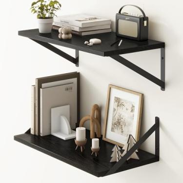 Imagem de Fun Memories Prateleiras flutuantes de 50 cm para parede, conjunto de 2 prateleiras de banheiro pretas, prateleira de parede de 25 cm de profundidade para quarto, cozinha, prateleiras grandes de