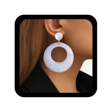 Imagem de Allereyae Brincos de gota de acrílico vintage brincos redondos de resina brincos pendentes de argola de acrílico azul brinco geométrico oco grande moeda azul joia para mulheres, Zinco, Sem pedra