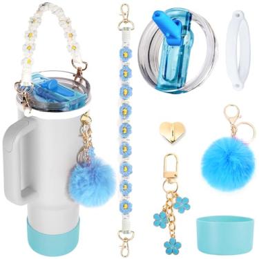 Imagem de ANTAND Acessórios de copo de 1,134 g para Stanley Quencher Protour Conjunto incluindo tampa de canudo à prova de vazamento, alça de alça de garrafa de água, bota de copo de silicone, pingentes para