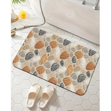 Imagem de Elightvap Tapete de banheiro com estampa de pedras abstratas, secagem rápida, antiderrapante, absorvente, tapete de banho de secagem rápida na frente da pia da cozinha, chuveiro, banheira, 43 x 73 cm