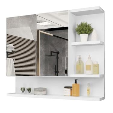 Imagem de Armario Banheiro, Armário Espelheira com Porta, Espelho com 3mm de Espessura(Branco)