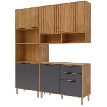 Imagem de Armário de Cozinha Divina com Torre Quente 190 cm 8 Portas Cinamomo/titanium