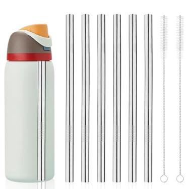 Imagem de 6 canudos de substituição para Owala, canudos reutilizáveis de aço inoxidável, canudos de metal com 2 acessórios de limpeza de canudos, compatíveis com garrafa de água Owala 680 g 947 ml