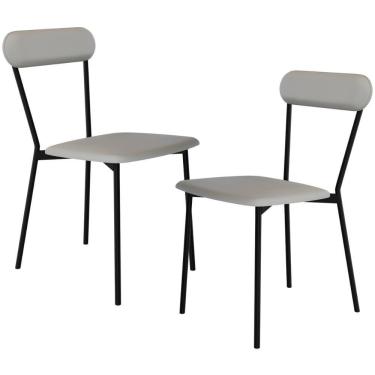 Imagem de Kit 02 Cadeiras Estofada Para Sala De Jantar Liora Preto C01 Courino Off White - Lyam Decor