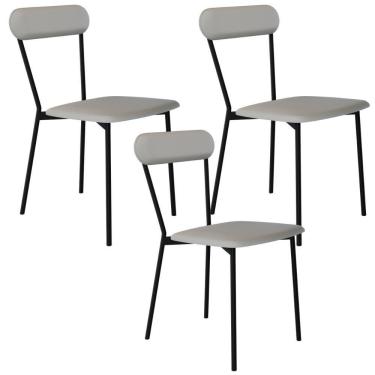 Imagem de Kit 03 Cadeiras Estofada Para Sala De Jantar Liora Preto C01 Courino Off White - Lyam Decor