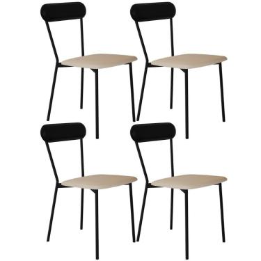 Imagem de Kit 04 Cadeiras Estofada Para Sala De Jantar Liora Preto C01 Linho Areia Courino Preto - Lyam Decor