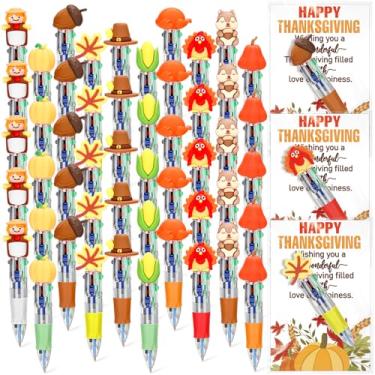 Imagem de Sayglossy 100 conjuntos de presentes de Ação de Graças a granel incluem caneta 4 em 1, caneta multicolorida, lindo outono, abóbora, bordo, cartão de felicitações, lembrancinha de festa de Ação de