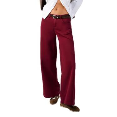 Imagem de WEWOREWHAT Calça jeans feminina folgada de cintura baixa, Cereja escura, 25