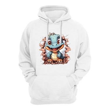Imagem de Casaco Moletom Canguru Com Capuz Masculino Estampa Dinossauro Flanelado