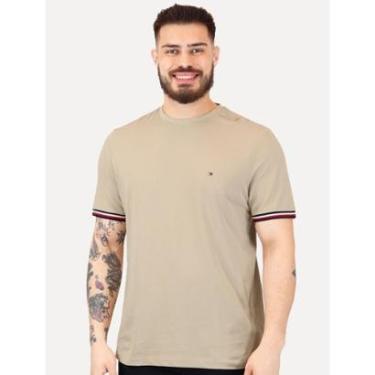 Imagem de Camiseta Tommy Hilfiger Masculina Piquet Global Stripe Cuff Cáqui-Masculino