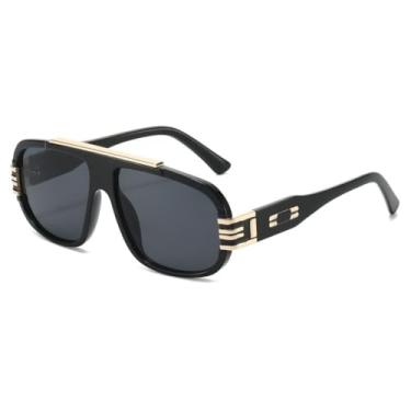 Imagem de Óculos de sol vintage feminino, armação grande, punk, proteção solar, masculino, praia, viagem, casual, UV400 (preto, cinza)