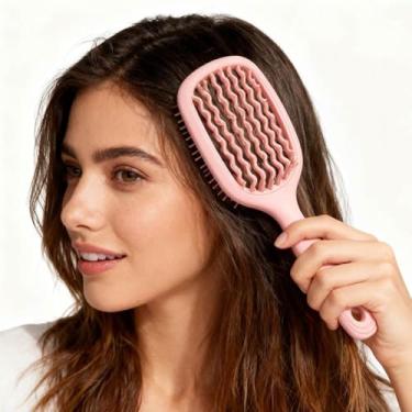 Imagem de Escova de cabelo quadrada oca, pente de dentes largos, fácil de desembaraçar e massagem no couro cabeludo
