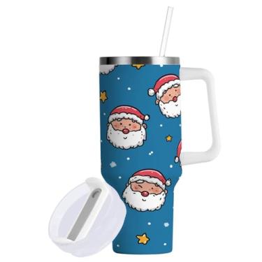 Imagem de ATTX Copo de Papai Noel de desenho animado de 1,134 g com alça - Caneca de viagem de aço inoxidável isolada a vácuo, xícara de café à prova de vazamento com canudo #120