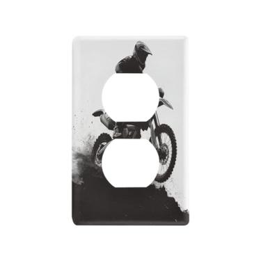 Imagem de Blueangle Placa de parede de tomada frente e verso Motocross Rider, tamanho padrão, placas de cobertura de tomada elétrica de 1 gangue para decoração de quarto de escritório em casa, 4,53 x 2,76