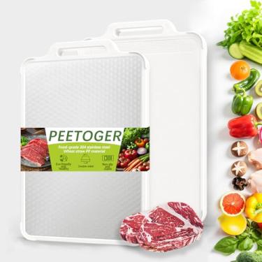 Imagem de Tábua de corte de aço inoxidável, placa de corte antiderrapante não tóxica para cozinha, tábua dupla face, grau alimentício para carne, frutas e vegetais (branco 40,6 cm x 30,5 cm de aço inoxidável